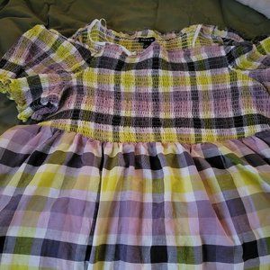 Plaid off shoulder shirt